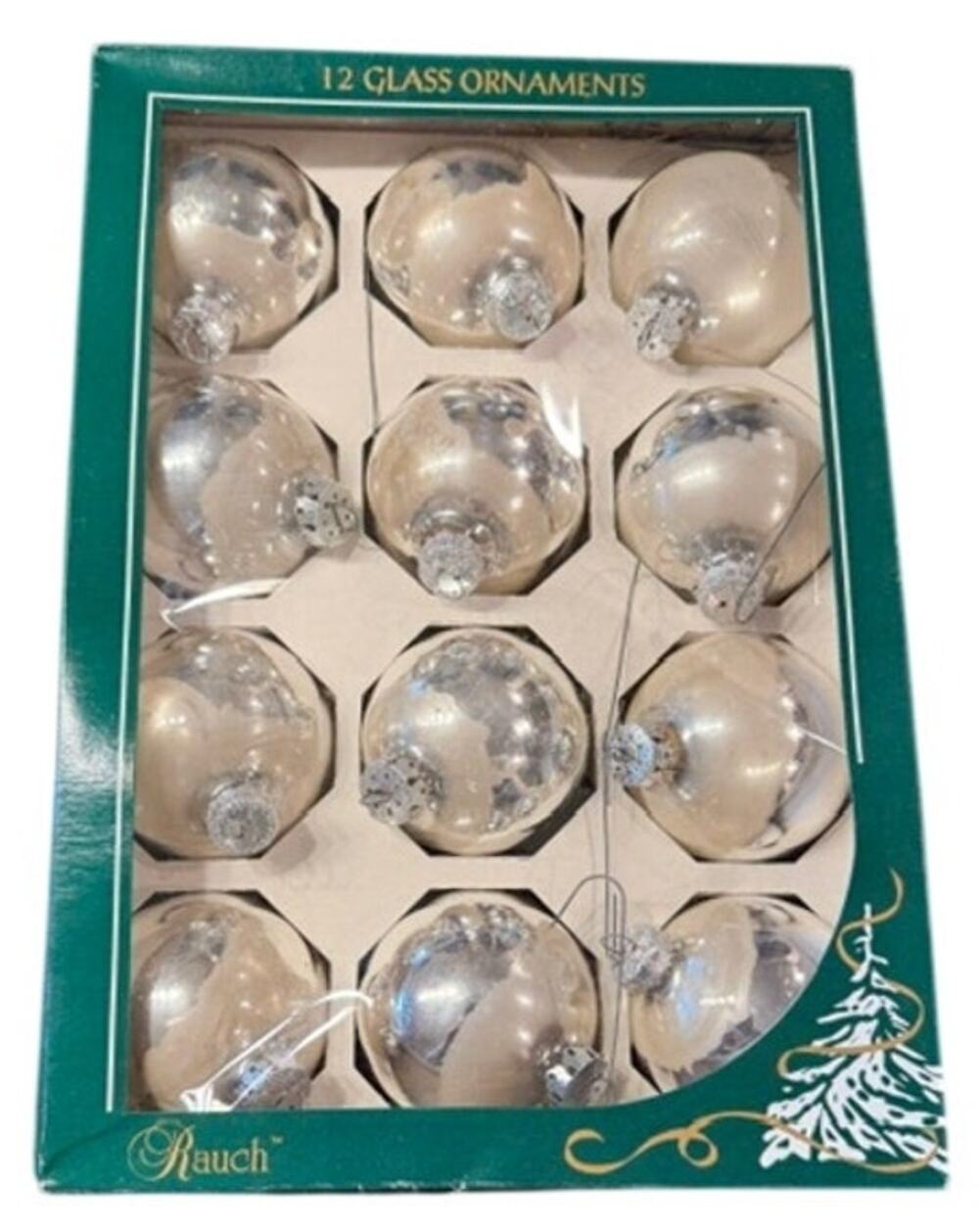 Rauch Silver Glass Christmas Ball Ornaments Set of 12 Made in USA